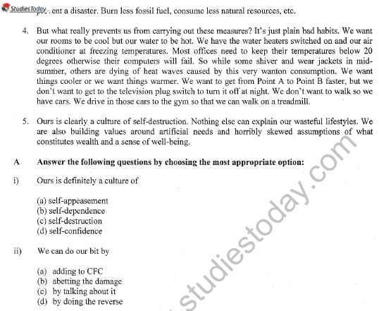 CBSE Class 11 English Question Paper Set 1 Solved